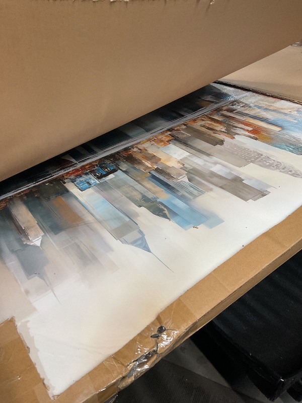 View 3 of ***CRACKED AND KNIFE SLIT****DUN HUANG ART New York City Skyline Canvas Wall Art - 30"x60"