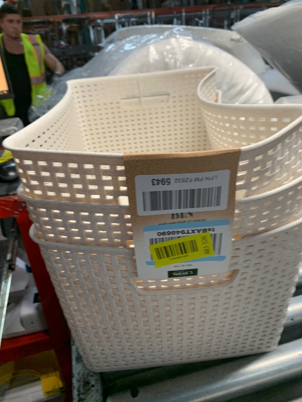 View 2 of ***DAMAGED - SEE NOTES/PICTURES***BINO | Plastic Storage Baskets, 33 Liter - 3 Pack, Natural | THE WOVEN COLLECTION | Storage Basket for Shelves | Woven Storage Baskets for Organizing Bins | Pantry Shelf Organizer | Container Bin
