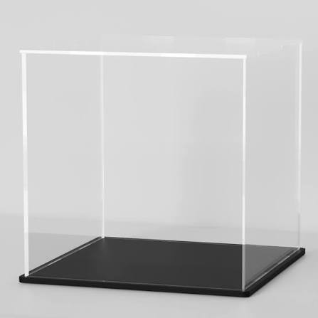Photo 1 of 10 Inch Clear Acrylic Display Case, Cube Acrylic Box for Collectibles Showcase, Plexiglass Case with Matt Black Stand for Toys, Arts and Figures