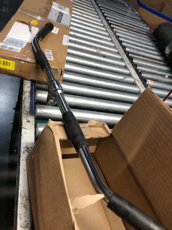 Photo 1 of Fitness Lat Pulldown Bar – Solid Steel Cable Machine Attachment with Rubber Grips for Back, Arms, and Upper Body Strength Training