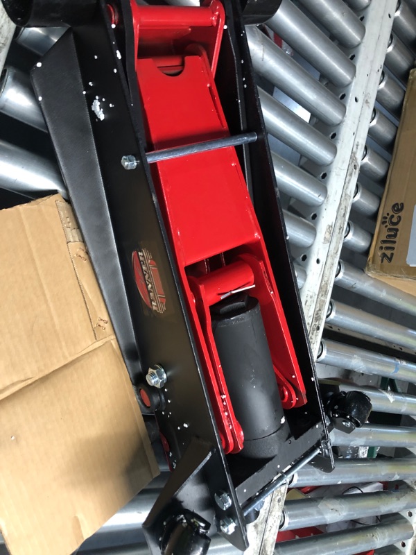 Photo 1 of **MISSING HANDLE** Blackhawk B6350 Black/Red Fast Lift Service Jack - 3.5 Ton Capacity, 28 1/2" L x 13 3/4" W x 6 1/2" H