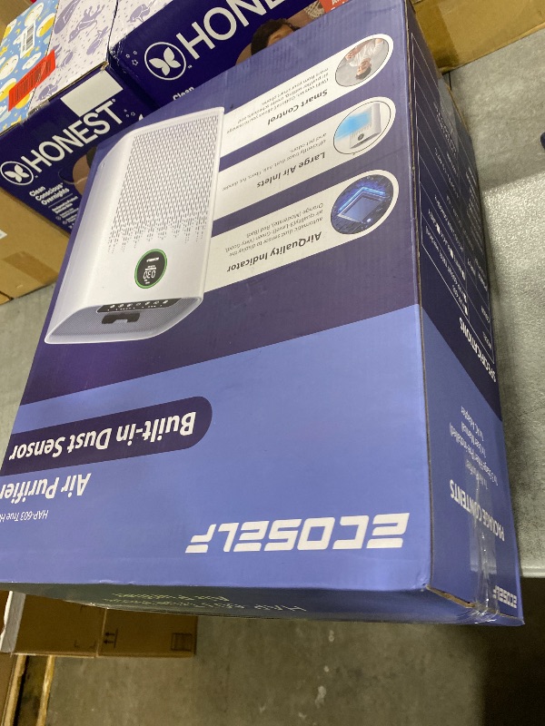 Photo 1 of ECOSELF Smart Air Purifier for Home Large Rooms, with WiFi Control, Covers Up to 2400 Ft², Smart Mode, AQI Display, 22dB Sleep Mode & Aromatherapy with 2X-Power Filtration, HAP603WF, White