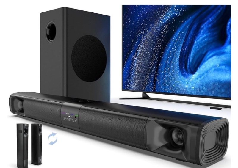 Photo 1 of Saiyin Sound Bar for Smart TV with Subwoofer, 100W Detachable Soundbar Home Theater Surround Sound System for TV with Horn Tweeter, Adjustable Bass and HDMI-ARC/Bluetooth Optical/AUX/Connection
5" Subwoofer, Horn Tweeter, Supports TV-ARC/Optical, AUX/Blue