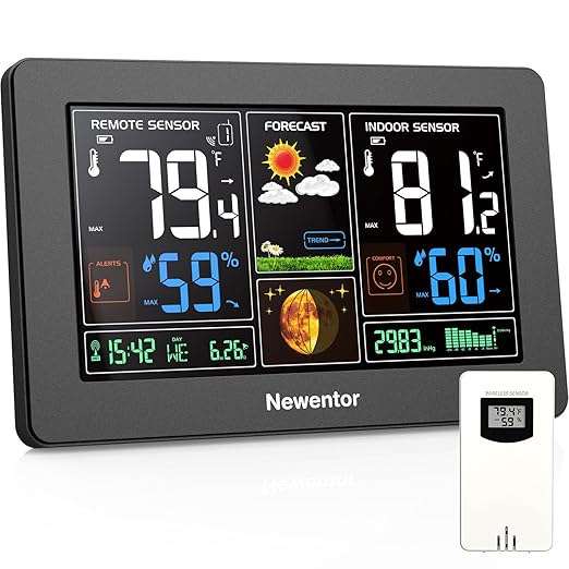 Photo 1 of Newentor Weather Station Wireless Indoor Outdoor Thermometer, Black,1Senso