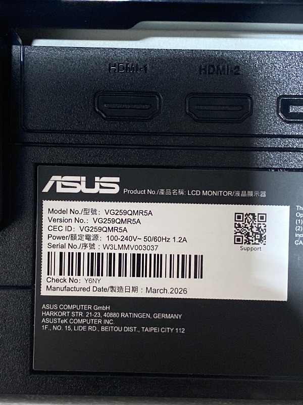 Photo 1 of (SOLD FOR PARTS) ASUS TUF Gaming VG259QMR5A 25 Inch 1080p 310Hz G-SYNC Gaming Monitor