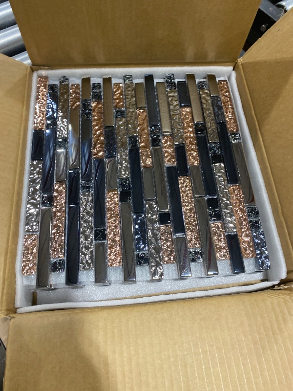 View 3 of Blujellyfish Crystal Glass Mosaic Tile - Rose Gold, Silver Black Ink Blue
