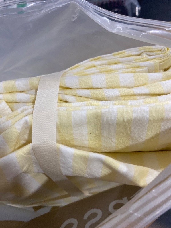Photo 1 of FOSSA Washed Cotton Duvet Cover Set Queen - Pastel Yellow Stripes