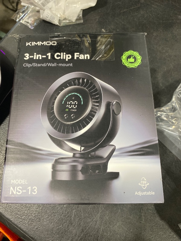 Photo 1 of KIMMOO Portable Clip on Fan, 100-Speed Rechargeable USB Fan with LED Display, 360° Rotation & Strong Airflow Desk Fan, Up to 17 Hours Small Battery Fan for Outdoor Travel Camping Treadmill Car (Black)