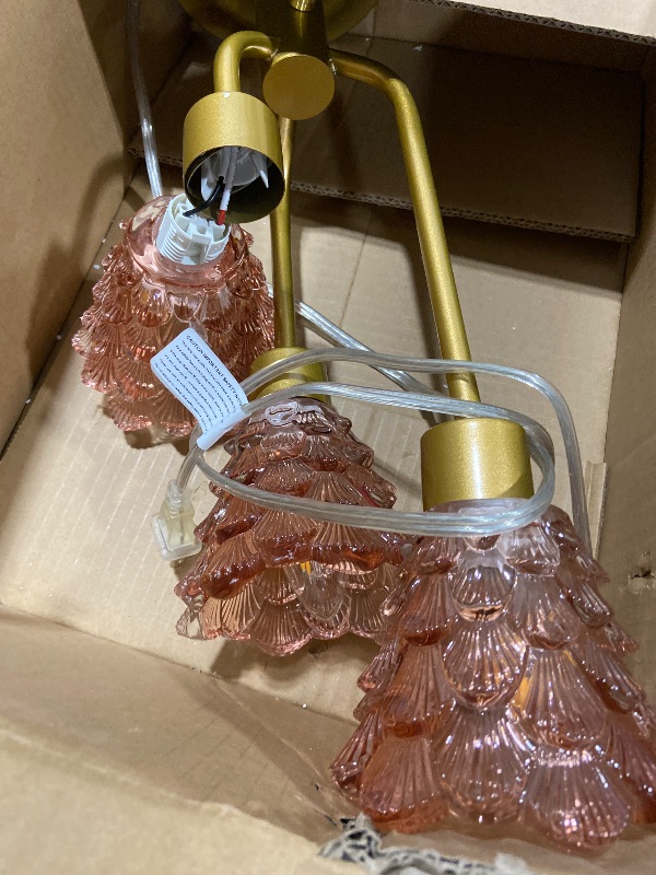 Photo 1 of Lightdot Vintage Glass Table Lamp Dimmable Pink Lamp 3 Bulbs Included