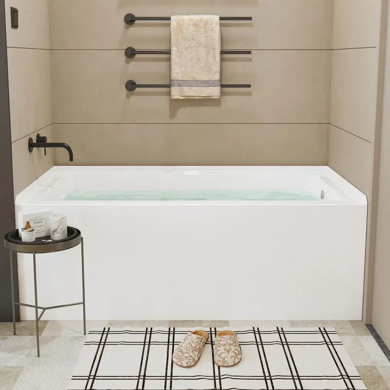 Photo 1 of 60"x 30" Acrylic Alcove Tub, Rectangular Alcove Soaking Bathtub with Integral Apron Front In Glossy White Rectangular Bathtub, Right-Side Drain, Brushed Nickel Pop-Up Drain Included
