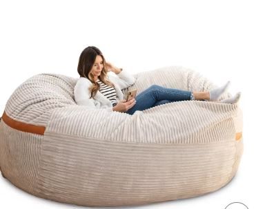 Photo 1 of Big Joe Fuf 8Ft Bean Bag Chair with Removeable Cover, Foam Filled, Corded Plush, Vanilla Latte