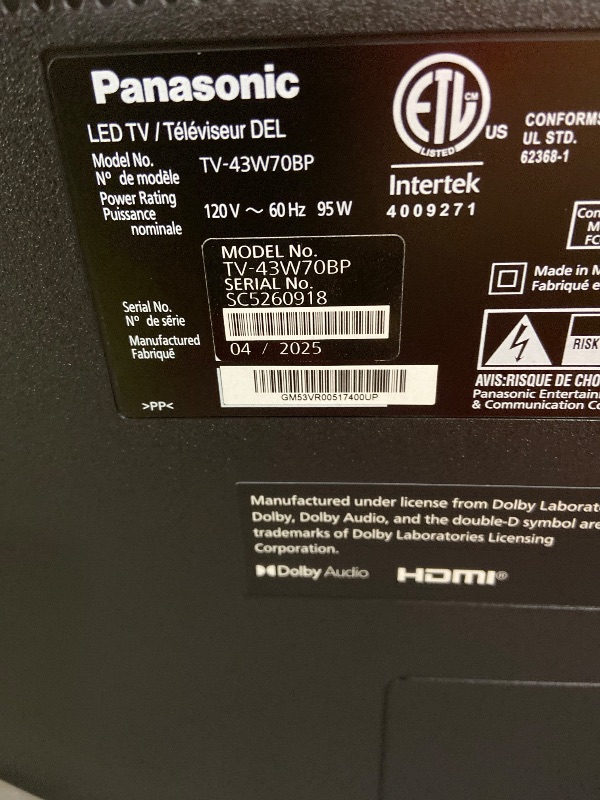 Photo 1 of Panasonic W70 Series 43" 4K LED Smart Fire TV