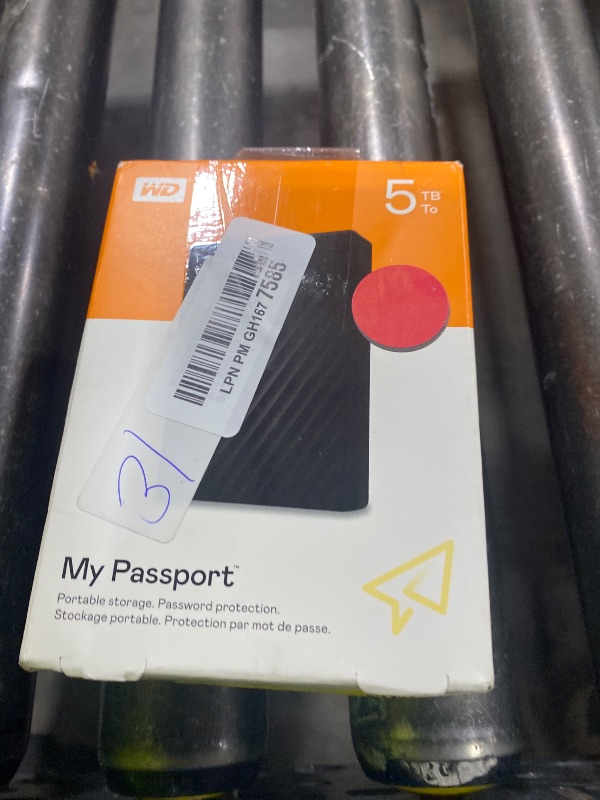 Photo 1 of WD 5TB My Passport, Portable External Hard Drive, Black, backup software with defense against ransomware, and password protection, USB 3.1/USB 3.0 compatible - WDBPKJ0050BBK-WESN