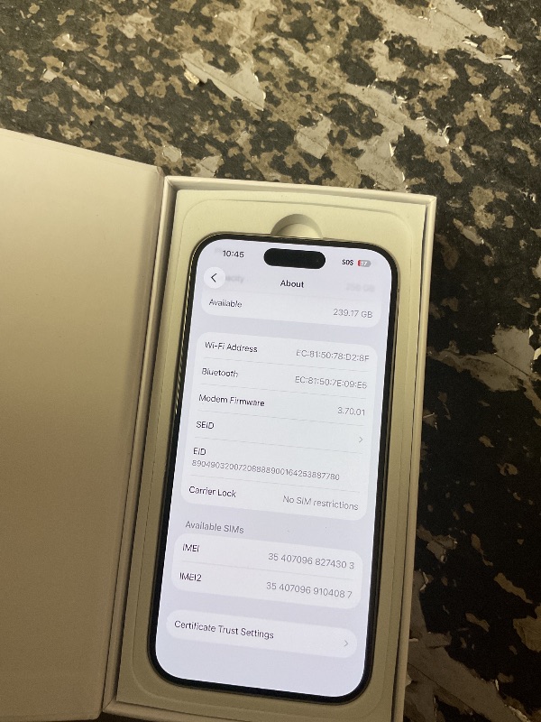 Photo 1 of Apple iPhone 15 Pro, 256GB, Natural Titanium