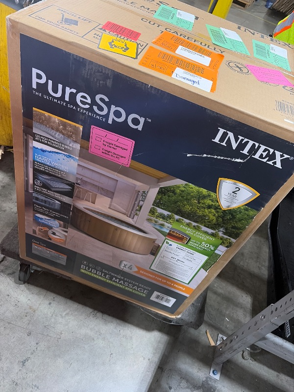 Photo 1 of INTEX 28425EH PureSpa Bubble Massage Spa Set Outdoor Inflatable Portable Hot Tub, Includes Energy Efficient Spa Cover, Saltwater System Ready, 4 Person, 77in x 28in
