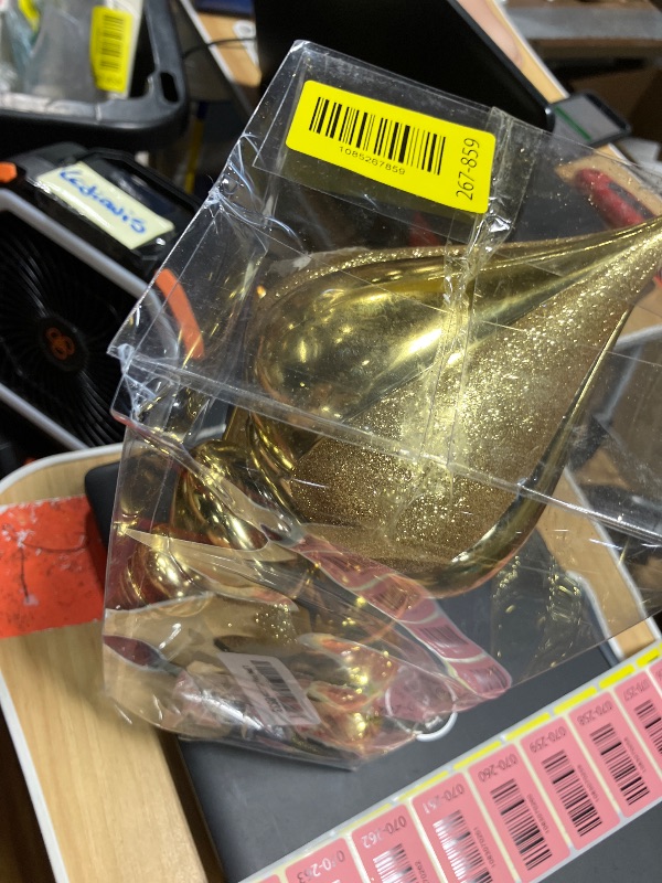 Photo 1 of 2 Pcs 9" Large Shatterproof Finial Drop Ornaments - Gold Christmas Big Ornaments Hanging Ball for Holiday Decorations