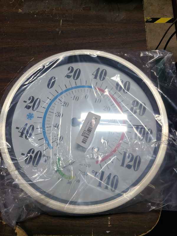 Photo 1 of 12 Inch Indoor Outdoor Thermometer - Weatherproof Outdoor Thermometers for Patio Large Numbers, Battery Free Auto Calibrate Thermometer Hygrometer with Stainless Steel Enclosure