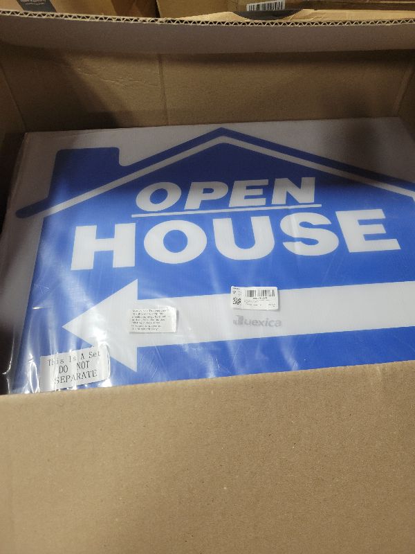 Photo 1 of 14 Pack Open House Sign for Real Estate 24 x 18 Inch Double Sided Sign Posts Plastic Heavy Duty Directional Yard Mark with Left Right Arrows 14 Pcs H Metal Stakes(Blue)