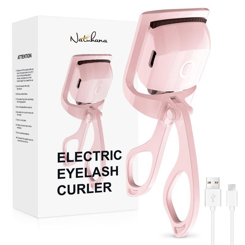 Photo 1 of  NATUHANA Heated Eyelash Curler with USB,Fast Heat up & 24H Long-Lasting,Rechargeable Electric Lash Curlers,Temperature Control,Safe Anti-Burn Quick Natural Curling Eye Lashes,Pink 