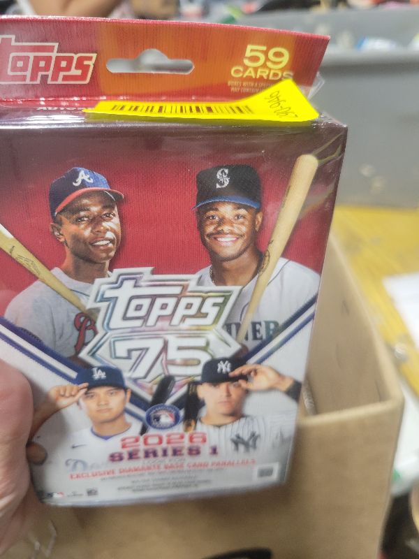 Photo 1 of 2026 Topps MLB Series 1 Baseball Trading Card Hanger Box | 59 Cards | Look for Exclusive Diamante Base Card Parallels