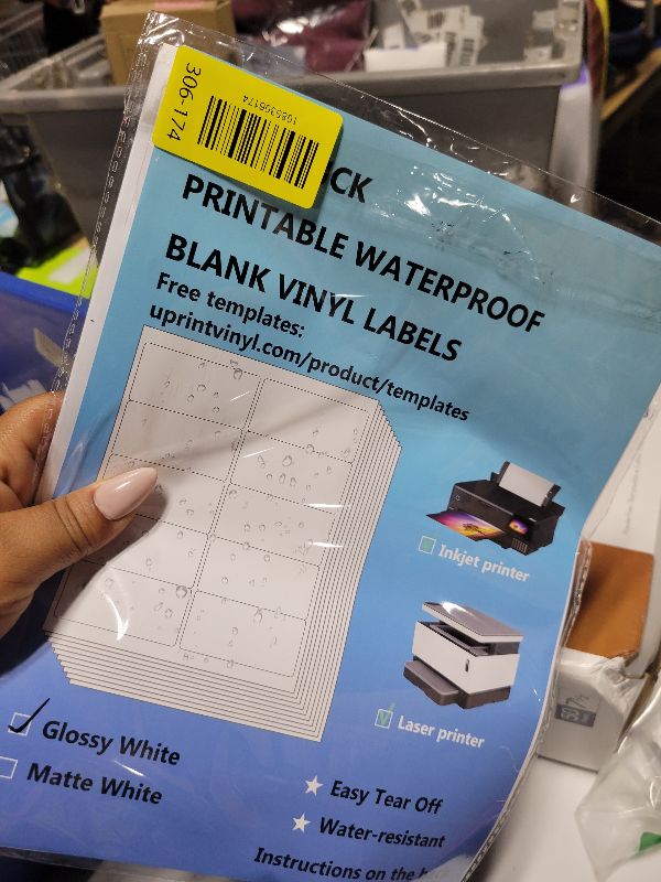 Photo 1 of 10 UP Shipping Labels 2"×4" Glossy White Printable Waterproof Bottle Lables Rectangle Vinyl Sticker Paper for Inkjet or Laser Printer 150 Total Adhesive Labels