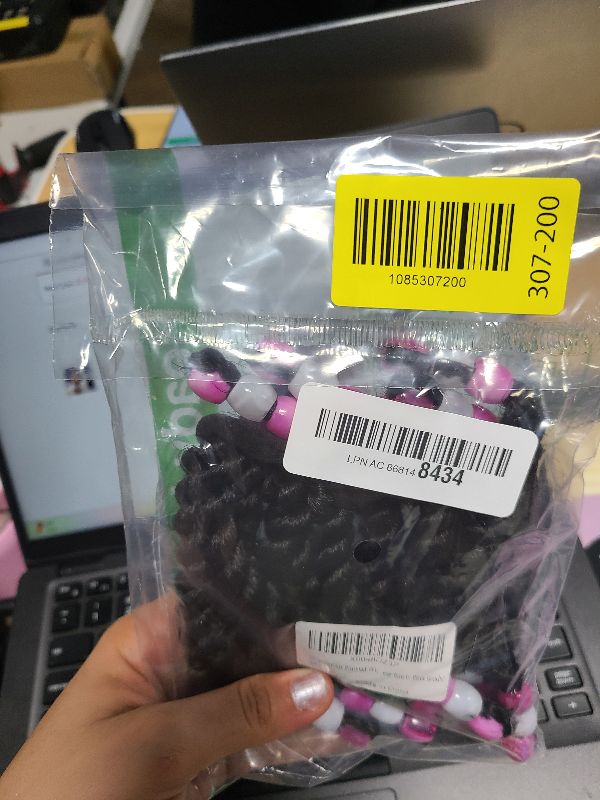 Photo 1 of 2 Pieces Kids Ponytail With Beads 6inch Two-Strand Twists Braided Ponytails for Kids Braids with Beads Protective Braided Hairstyles for Black Girls(Rose Red Beads)