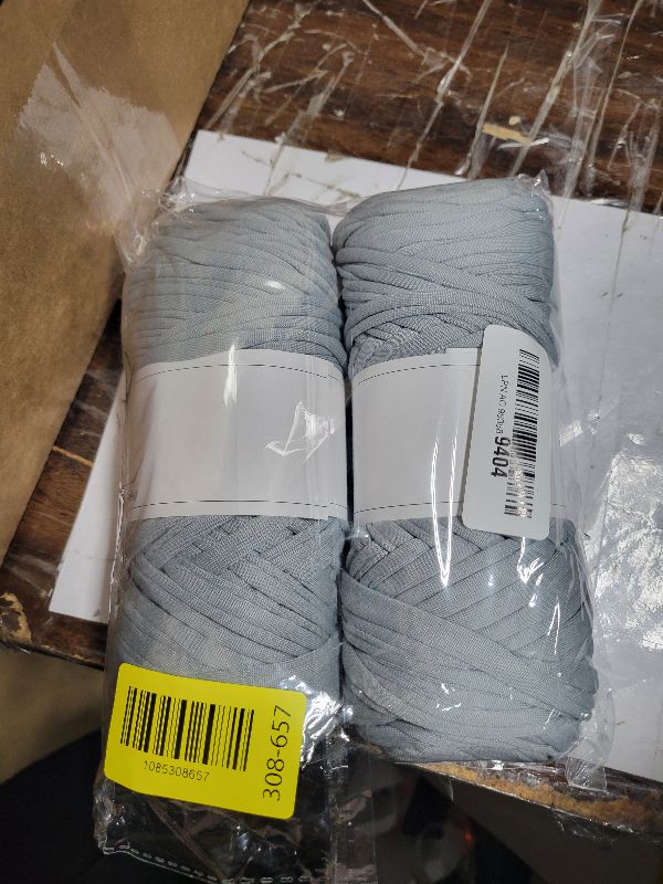 Photo 1 of 2 Pack T Shirt Yarn for Crocheting with 1 Crochet Hook, Elastic Tshirt Yarn for Crochet Bag/Baskets/Home Decor, Spaghetti Yarn Thick Knitting Yarn Total Length 130 Yds, Weight 14 Oz (Light Gray)