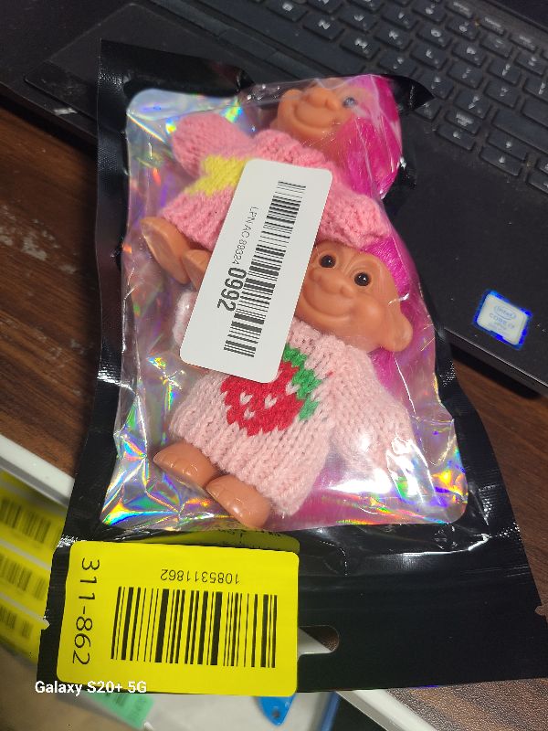 Photo 1 of 2 PCS Retro Lucky Troll Dolls in Hand-Knit Sweaters - Colorful, Adorable, Great for Collections, School Projects, Crafts & Party Favors (pink2)