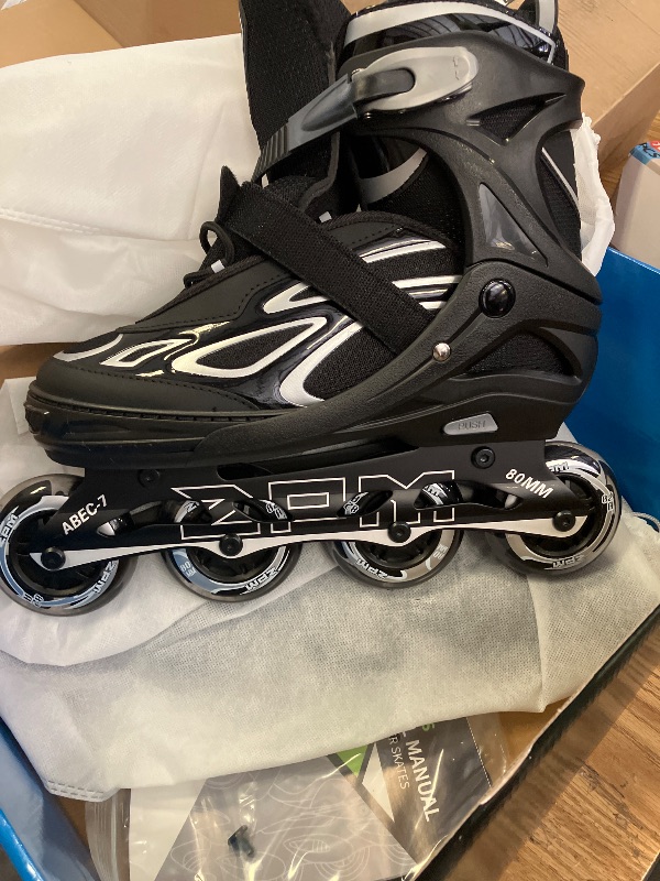 Photo 1 of 2PM SPORTS Vinal Inline Skates for Men with Light Up Wheels Adjustable Roller Women, Illuminating Outdoor Roller Skates for Kids and Adults - Silver XL