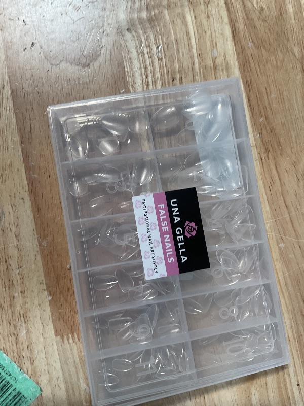 Photo 1 of ***PARTIAL SET/ MISSING SOME NAILS*** UNA GELLA Extra Short Almond Nail Tips Full Cover 216PCS Gel Nail Tips Short Almond Shaped Nails Tips Soft Gelly Gel Clear Fake Nails Tip for Acrylic Nail Tip Soak Off Home DIY Salon Nails 12 Sizes