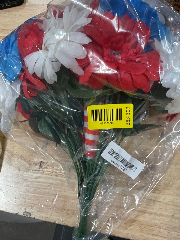 Photo 1 of 2 Pack Patriotic Artificial Flower Bouquets with Mini American Flags,Red White Blue Faux Flowers for America 250,4th of July Indoor Decorations,Independence Day Table Centerpiece Home ecor