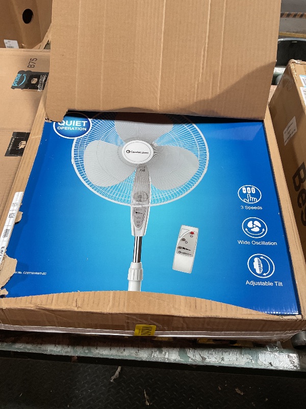 Photo 1 of **FACTORY SEALED**Comfort Zone 18-Inch Oscillating Pedestal Fan with Remote Control, 3-Speed Standing Fan with Adjustable Height (45–52”), Tilt, 4-Hour Timer & Auto Shutoff – Quiet Bedroom Fan, White