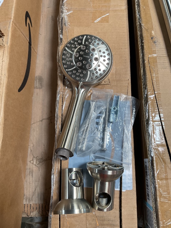 Photo 1 of *MISSING HARDWARE*Moen Brushed Nickel Eco-Performance 4-Spray Pattern Handheld Showerhead with 69 Long Hose and 30-Inch Slide Bar, 3669EPBN