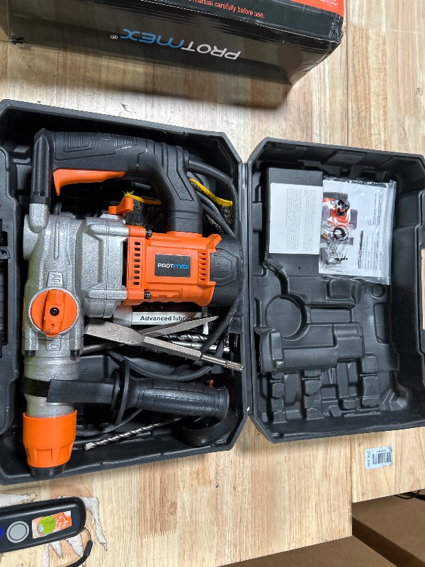 Photo 1 of 1-1/4 Inch SDS-Plus 13 Amp Heavy Duty Rotary Hammer Drill with Safety Clutch 3 Functions, Vibration Control, for Floor Tile Removal, Concrete Breaker, Including Grease, Chisels & Drill Bits