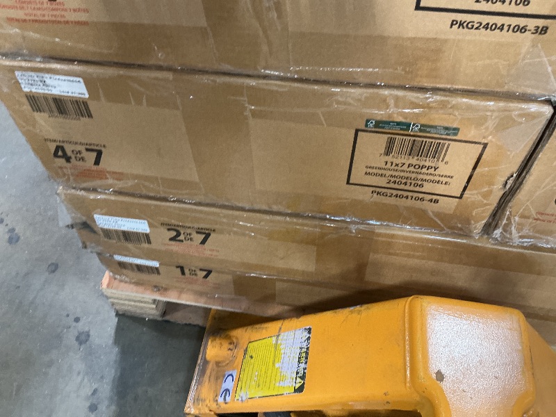 Photo 1 of *** SEVEN BOXES ON PALLET ***Backyard Discovery Poppy 11' x 7' Cedar Wood and Polycarbonate Walk-In Greenhouse Kit with Exhaust Fan, Windows, Hose Hook-Ups, PowerPort, Staging Shelves, Plant Hooks for Year-Round Outdoor Gardening