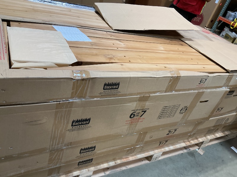 Photo 1 of *** SEVEN BOXES ON PALLET ***Backyard Discovery Poppy 11' x 7' Cedar Wood and Polycarbonate Walk-In Greenhouse Kit with Exhaust Fan, Windows, Hose Hook-Ups, PowerPort, Staging Shelves, Plant Hooks for Year-Round Outdoor Gardening