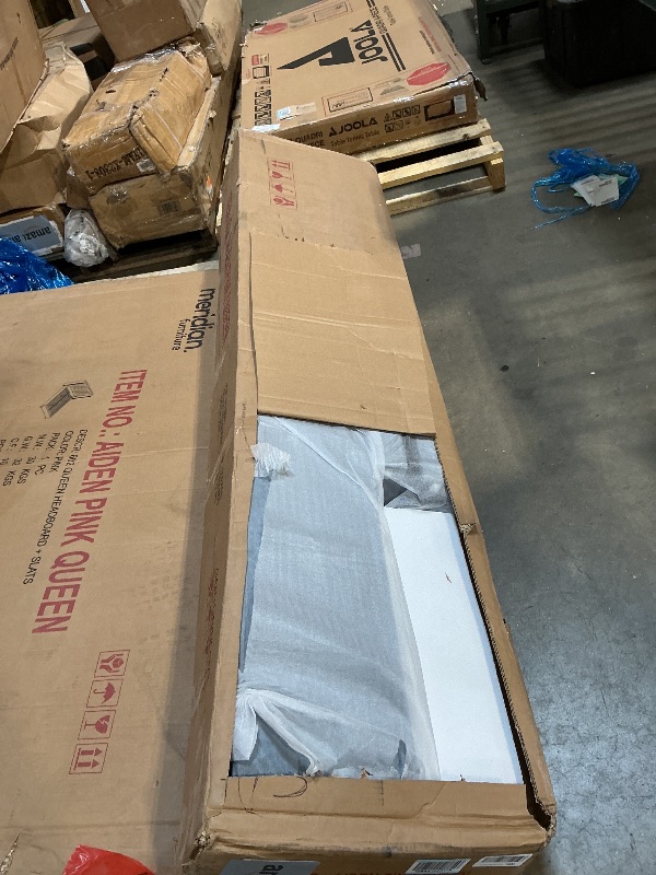 Photo 1 of *** GRAY COLOR AND TWO BOXES ****Meridian Furniture Aiden Collection Modern | Contemporary Velvet Upholstered Bed with Deep Button Tufting, Solid Wood Frame, and Custom Chrome Legs, Queen, Pink