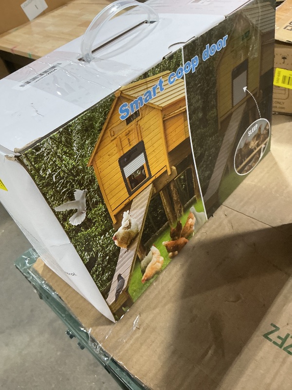 Photo 1 of ***MISSING ASSEMBLY HARDWARE & INSTRUCTIONS/ QR CODE FOR SETUP NON-FUNCTIONAL**** Automatic Chicken Coop Door with WiFi HD1080P Camera,Auto Solar Chicken Coop Door Opener with Timer,APP Remote Control,5000mA Battery,Night Vision,Alarm Drive for Poultry Sa