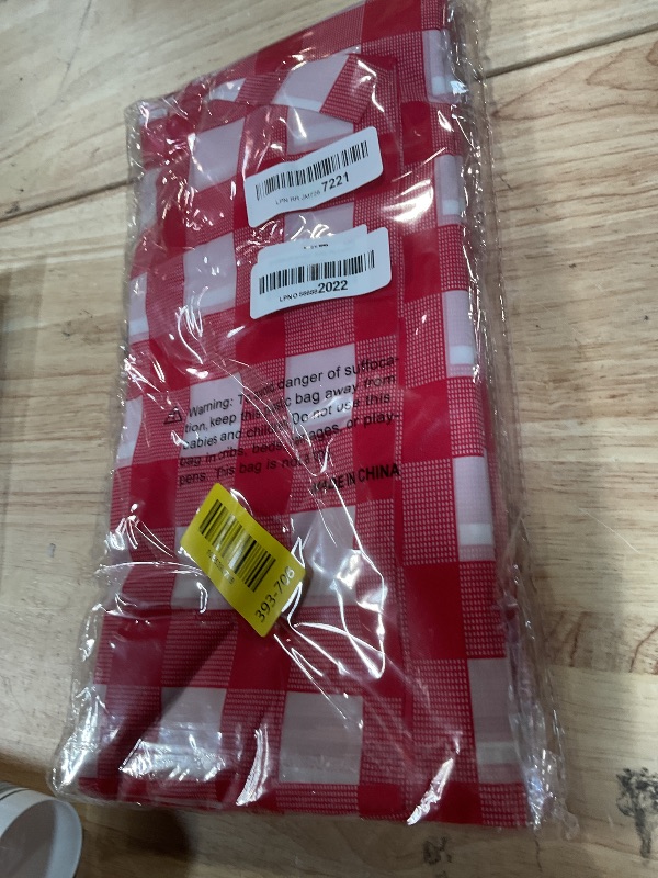 Photo 1 of 3 Pack Red and White Checkered Tablecloth, Round Christmas New Years Gingham Plastic Table Cloths for Parties Disposable, 84x84 in Waterproof Camping Tablecloth for Birthday Party Baby Shower Picnic