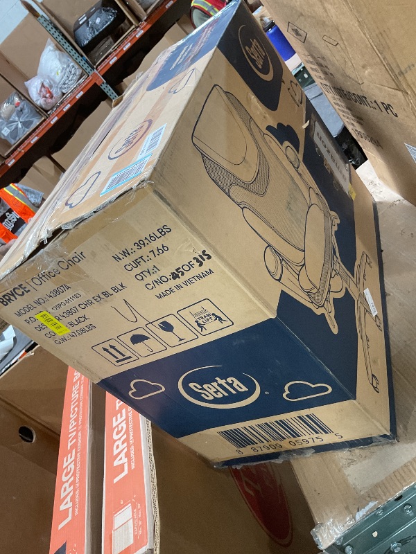 Photo 1 of **SOME MINOE SCUFF MARKS ON BASE**Serta Bryce Executive Office Chair - Ergonomic Computer DeskChair with Lumbar Technology - Adjustable Height - Memory Foam Body Pillows - 360° Swivel Rolling Base - Bonded Leather - Black