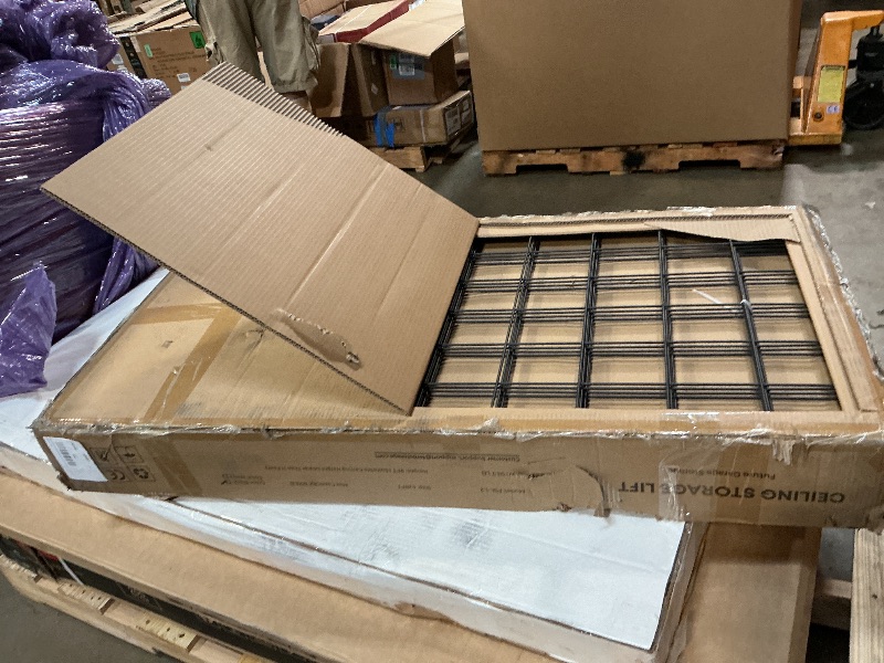 Photo 1 of **RECOMENDED FOR PARTS ONLY/ LIFT RACK ONLY/ MISSING ACTUAL LIFT AND LIFT CONNECTORS*** FERO Overhead Garage Storage Rack 4x8, 500 lb Heavy-Duty Capacity, Ceiling Mounted Storage Lift with Safety Lock, Drop Down Overhead Storage System, Garage Ceiling Hoi