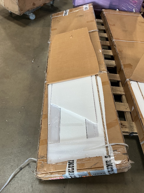 Photo 1 of ***2 BOXES ***SMARTSTANDARD 48in x 84in Bifold Barn Door, Frosted Glass Barn Door with Hardware Kit Included, Pre-Drilled Holes Easy Assembly -Solid Barn Door Slab Covered with Water-Proof PVC Surface, White