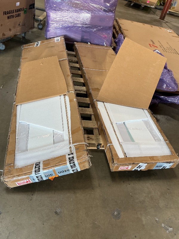 Photo 1 of ***2 BOXES ***SMARTSTANDARD 48in x 84in Bifold Barn Door, Frosted Glass Barn Door with Hardware Kit Included, Pre-Drilled Holes Easy Assembly -Solid Barn Door Slab Covered with Water-Proof PVC Surface, White