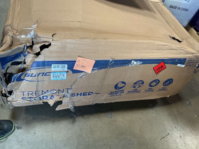 Photo 1 of ***INCOMPLETE SET/ MISSING BOX NUMBER 1 OUT OF 2 BOXES/ ONLY HAS BOX NUMBER 2 OUT OF 2 BOXES**** Suncast 8x10 Ft. Outdoor Storage Shed - Large Resin Outdoor Shed with Floor Included, Lockable Double Doors & Skylights. 547 Cu Ft Tremont Garden Resin Sheds