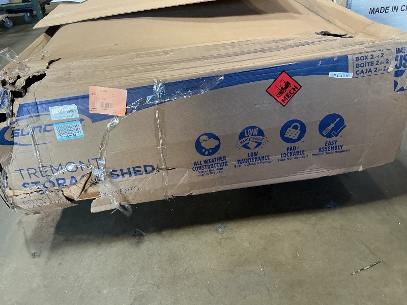Photo 1 of ***INCOMPLETE SET/ MISSING BOX NUMBER 1 OUT OF 2 BOXES/ ONLY HAS BOX NUMBER 2 OUT OF 2 BOXES**** Suncast 8x10 Ft. Outdoor Storage Shed - Large Resin Outdoor Shed with Floor Included, Lockable Double Doors & Skylights. 547 Cu Ft Tremont Garden Resin Sheds
