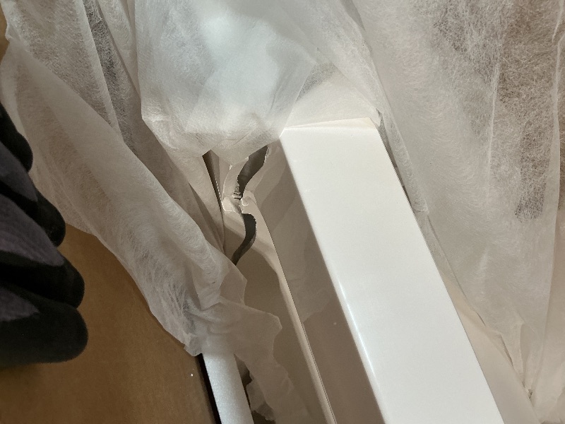 Photo 1 of ** one sink has major damage. Selling as partial set in one good sink** 72 x 22 White Vanity Top with Sink Solid Surface Bathroom Vanity Sink Top with Double Sink Integrated Basin Backsplash and Overflow in Glossy Pure White, Cabinet Not Included