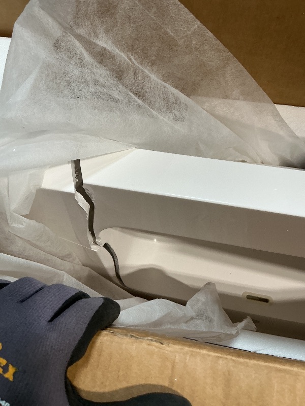 Photo 1 of ** one sink has major damage. Selling as partial set in one good sink** 72 x 22 White Vanity Top with Sink Solid Surface Bathroom Vanity Sink Top with Double Sink Integrated Basin Backsplash and Overflow in Glossy Pure White, Cabinet Not Included
