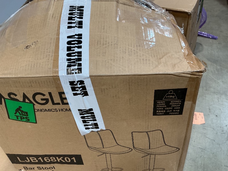 Photo 1 of ** two boxes**VASAGLE Bar Stools Set of 4, Adjustable Height Swivel Barstools with Ergonomic Backrest, Synthetic Leather, Larger Metal Base, Modern Tall Bar Chairs for Kitchen Island, Caramel Brown