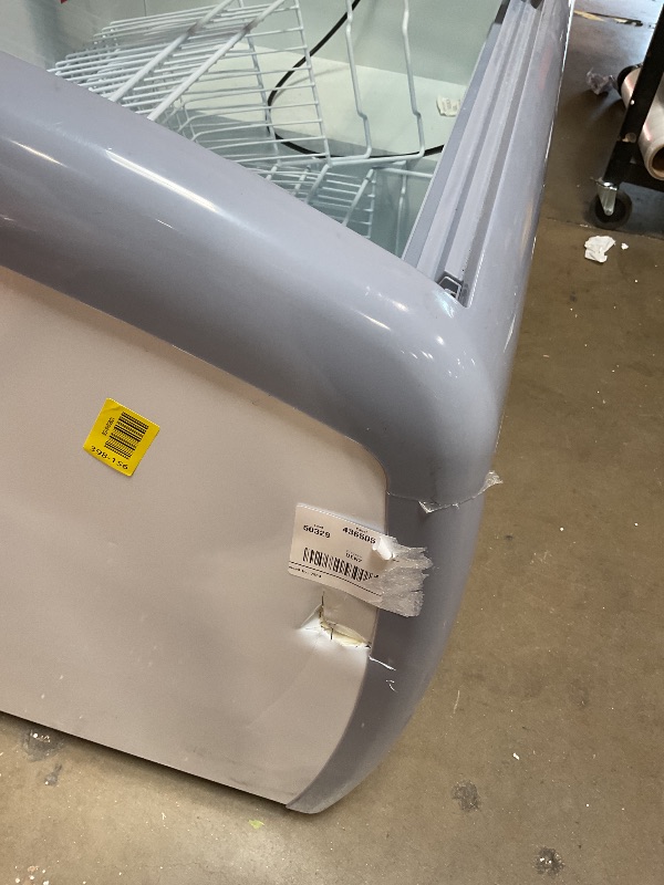 Photo 1 of ** big dent. scrapes/dirt**VEVOR Commercial Ice Cream Display Case, 12.8 Cu.ft Chest Freezer, -19 to 3? Temp Adjustable Mobile Top Deep Freezer with 4 Wire Baskets, 2 Sliding Glass Doors, Locking Casters & LED Strip Lighting