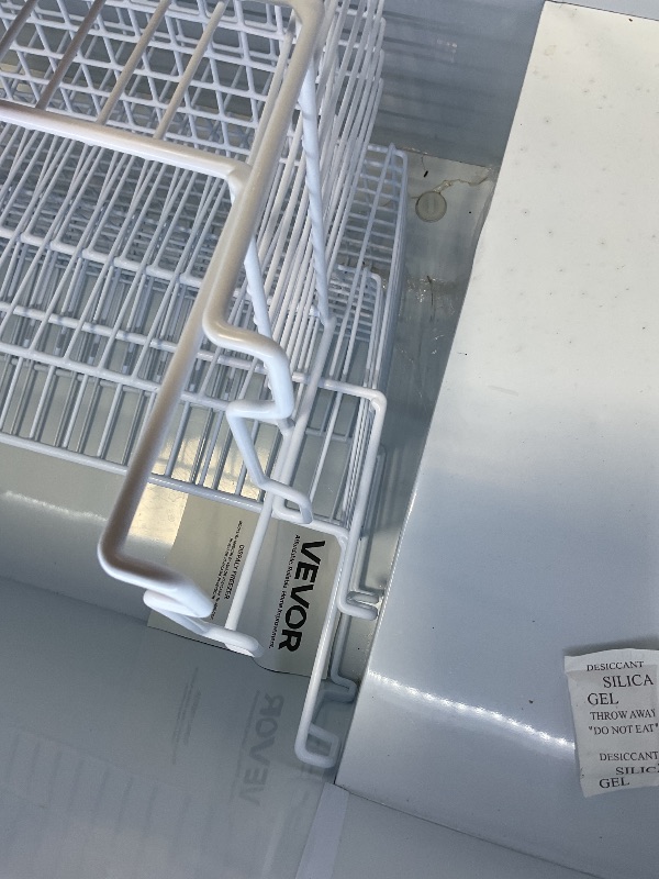 Photo 1 of ** big dent. scrapes/dirt**VEVOR Commercial Ice Cream Display Case, 12.8 Cu.ft Chest Freezer, -19 to 3? Temp Adjustable Mobile Top Deep Freezer with 4 Wire Baskets, 2 Sliding Glass Doors, Locking Casters & LED Strip Lighting